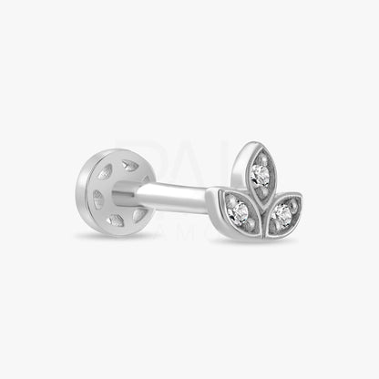 18k Solid Gold Dainty Diamond Clover Tragus Piercing, 14k Lotus Diamond Tragus Earrings, Three Leaf Clover Gold Cartilage Tragus Piercing