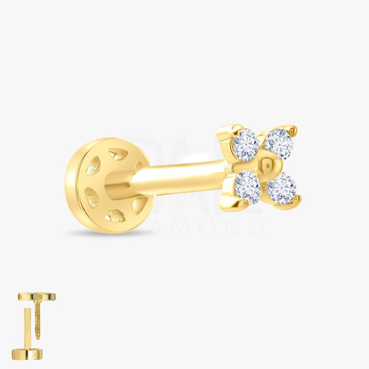 18k Solid Gold Clover Flower Diamond Tragus Earrings, Clover Diamond Tragus Piercing, Screw Back Diamond Flower Earrings, Cartilage Piercing