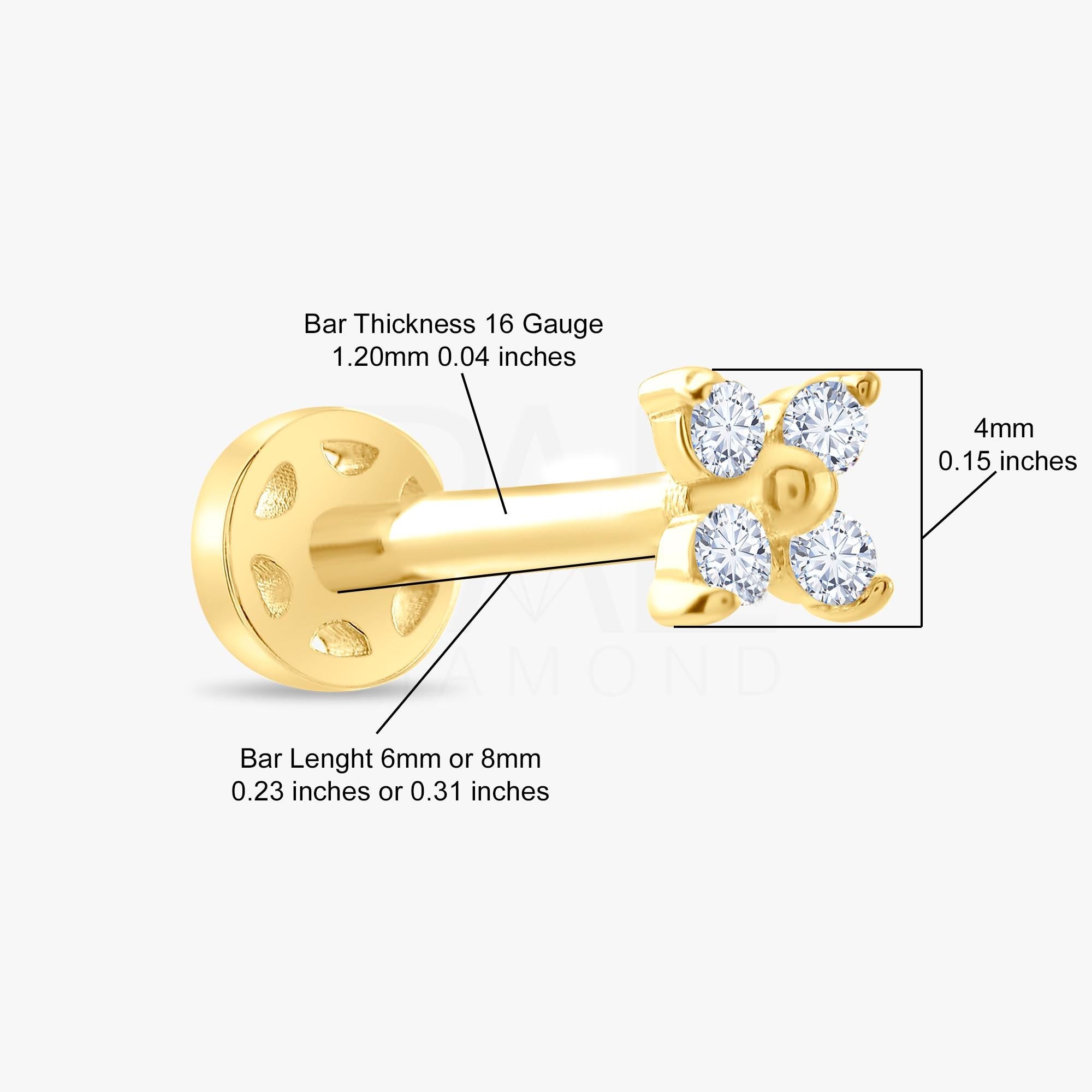 18k Solid Gold Clover Flower Diamond Tragus Earrings, Clover Diamond Tragus Piercing, Screw Back Diamond Flower Earrings, Cartilage Piercing