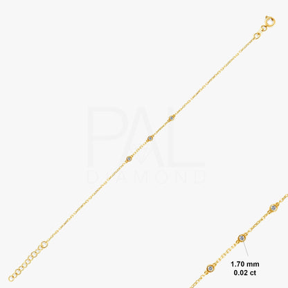 18k Diamond Solitaire Bracelet, 14k Solid Gold Bezel Setting Solitaire Bracelet, Dainty Diamond Layering Bracelet, Gold Adjustable Bracelet