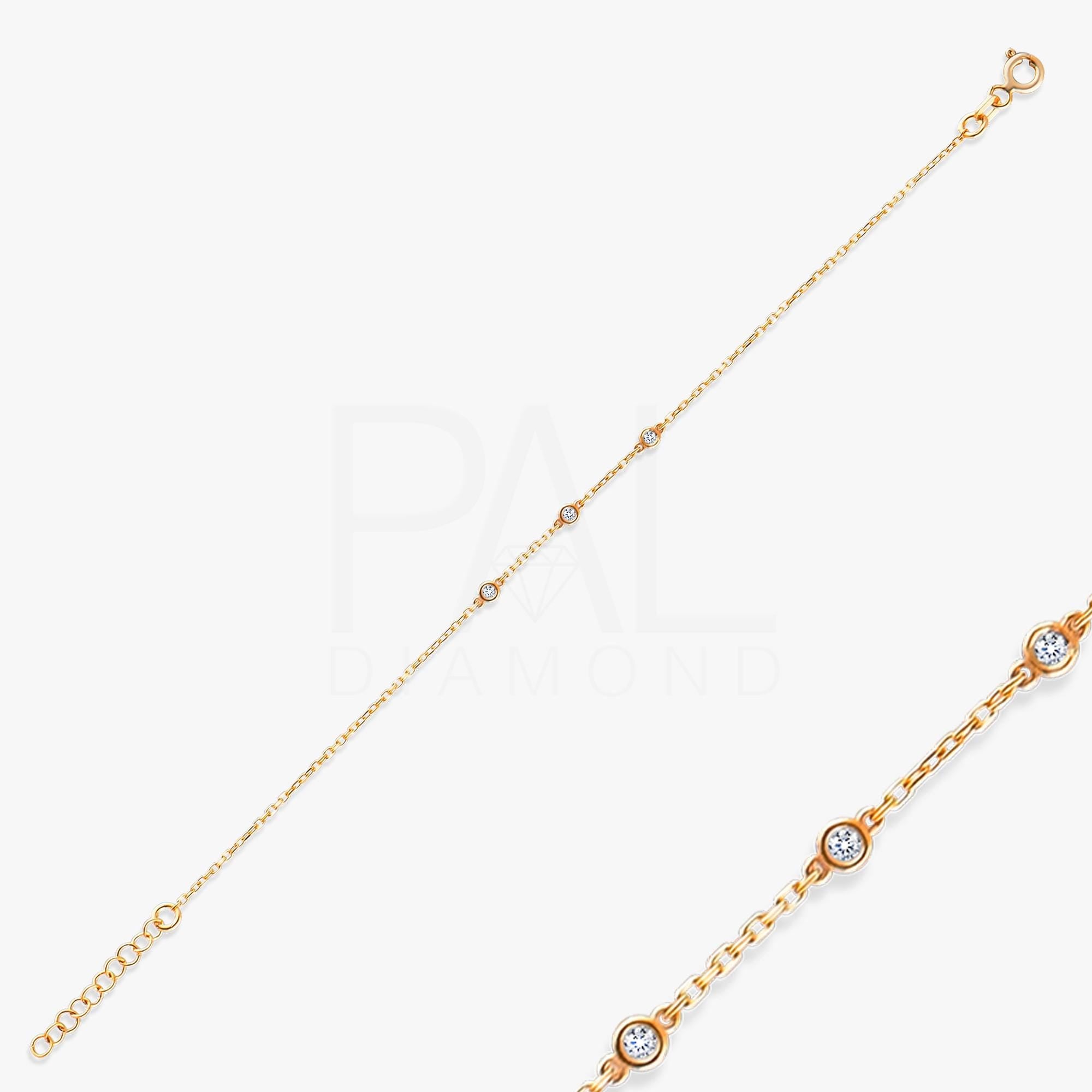 18k Diamond Solitaire Bracelet, 14k Solid Gold Bezel Setting Solitaire Bracelet, Dainty Diamond Layering Bracelet, Gold Adjustable Bracelet