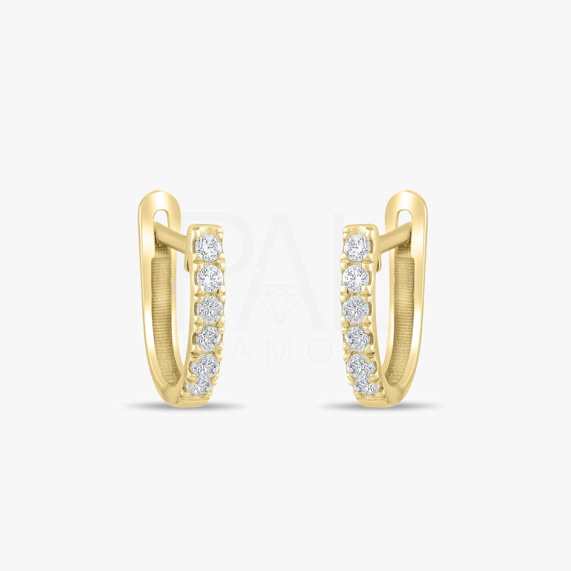 18k Diamond Hoop Earrings, 14k Solid Gold Diamond Huggie Earrings, Mini Gold Hoop Earrings, Diamond Earrings for Women, Gold Earrings