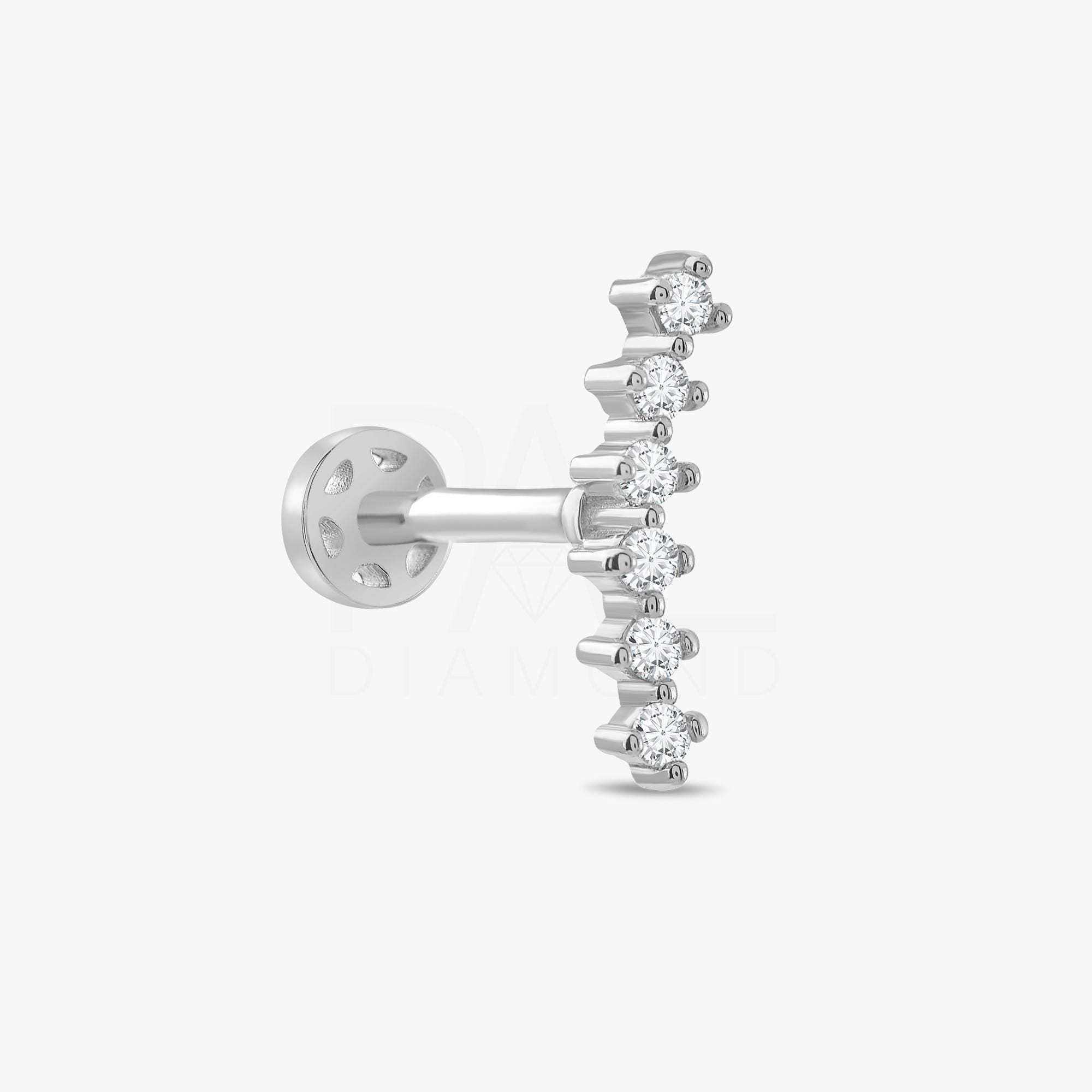 18k Diamond Curved Tragus Earring, 14k Solid Gold Diamond Cluster Cartilage Tragus Piercing, Diamond Tragus Piercing for Women, Gold Tragus