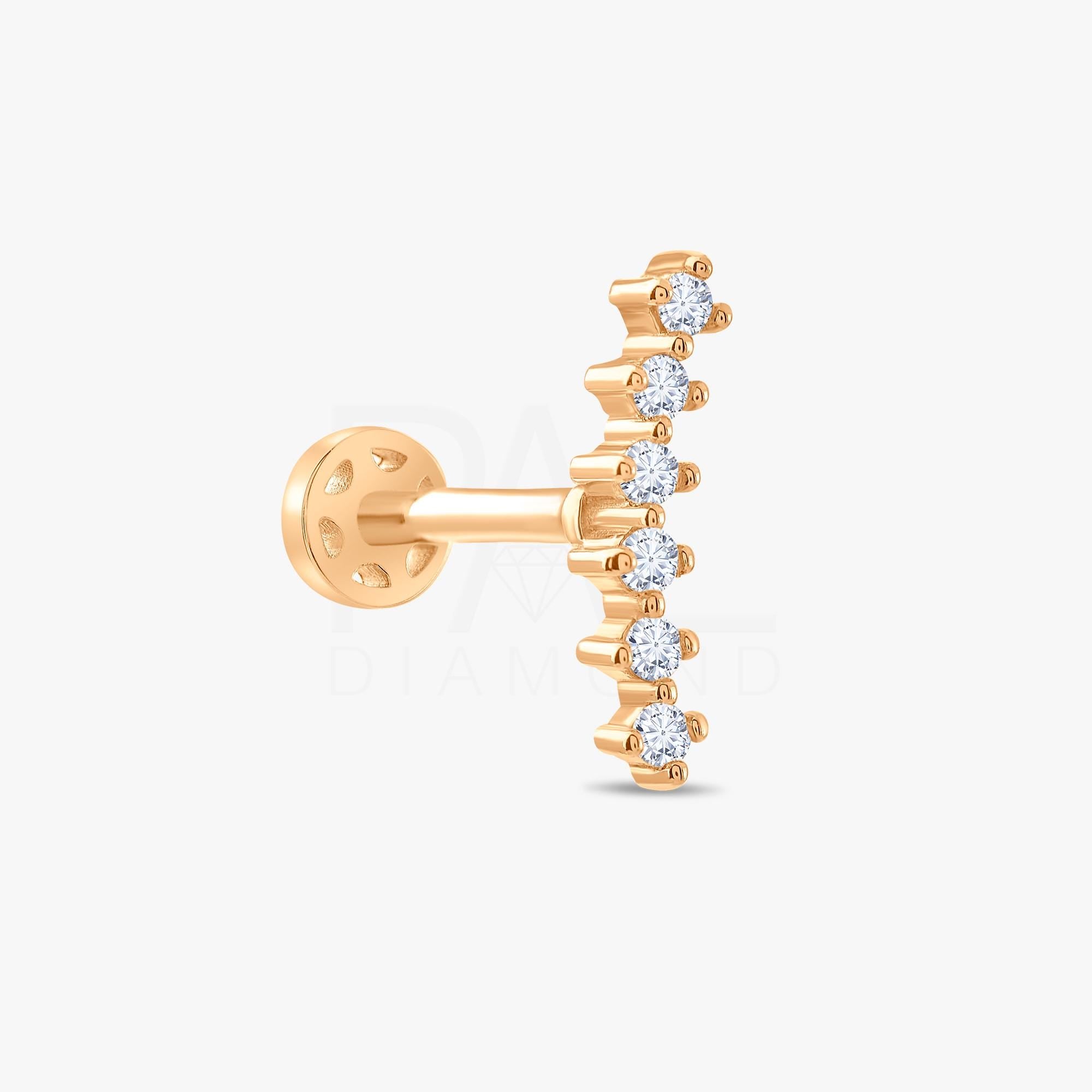 18k Diamond Curved Tragus Earring, 14k Solid Gold Diamond Cluster Cartilage Tragus Piercing, Diamond Tragus Piercing for Women, Gold Tragus