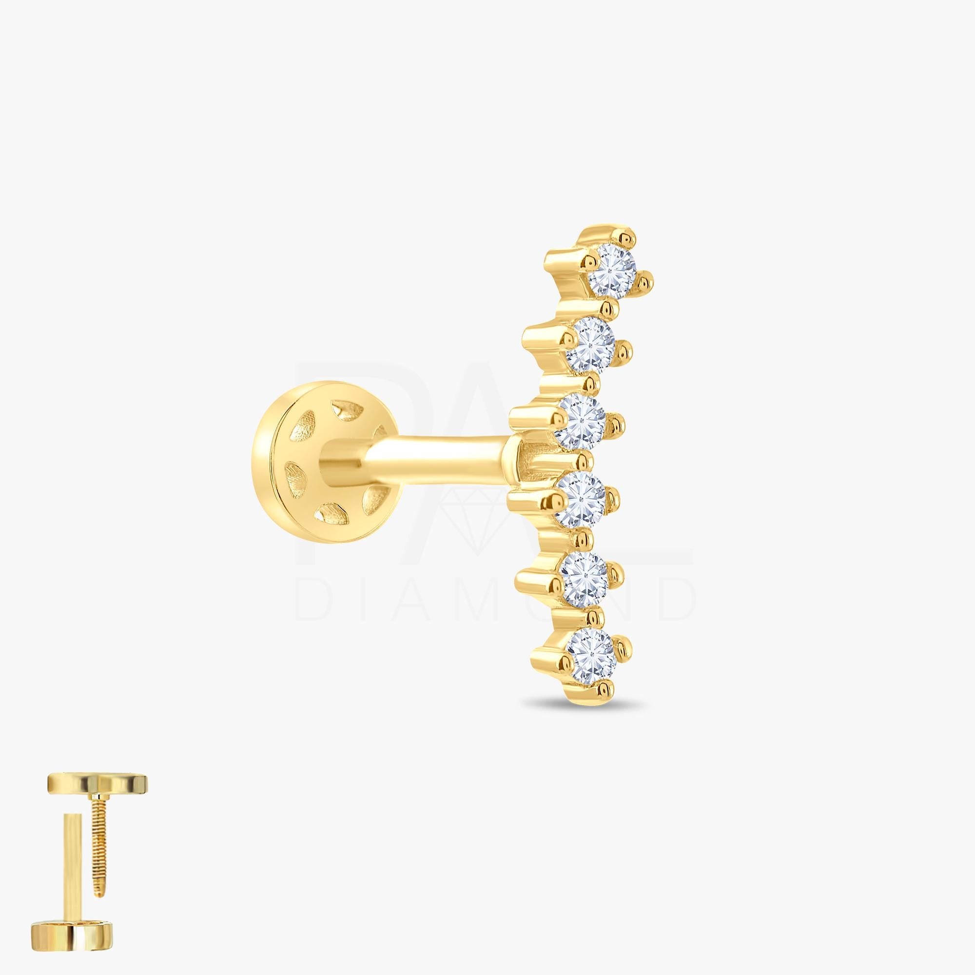 18k Diamond Curved Tragus Earring, 14k Solid Gold Diamond Cluster Cartilage Tragus Piercing, Diamond Tragus Piercing for Women, Gold Tragus