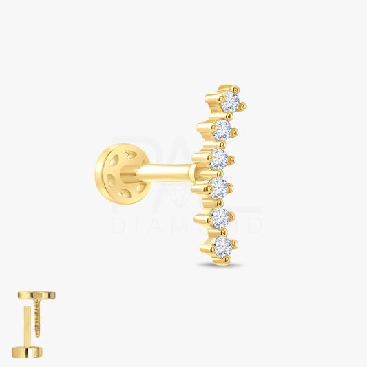 18k Diamond Curved Tragus Earring, 14k Solid Gold Diamond Cluster Cartilage Tragus Piercing, Diamond Tragus Piercing for Women, Gold Tragus
