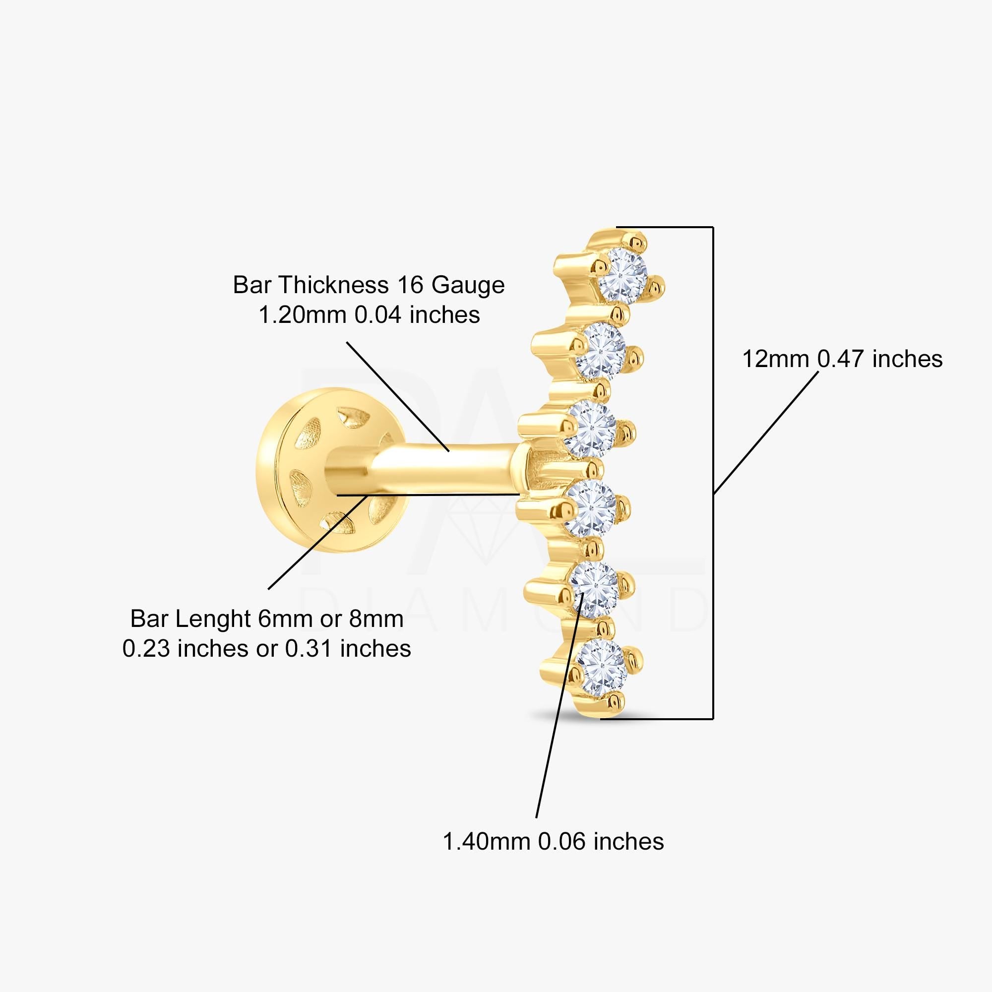 18k Diamond Curved Tragus Earring, 14k Solid Gold Diamond Cluster Cartilage Tragus Piercing, Diamond Tragus Piercing for Women, Gold Tragus