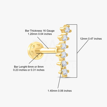 18k Diamond Curved Tragus Earring, 14k Solid Gold Diamond Cluster Cartilage Tragus Piercing, Diamond Tragus Piercing for Women, Gold Tragus
