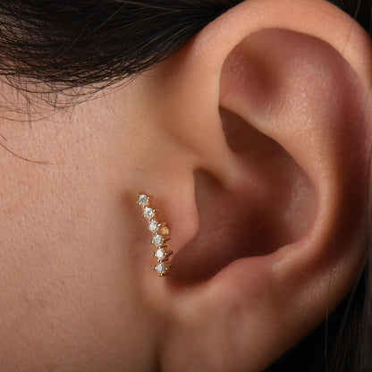 18k Diamond Curved Tragus Earring, 14k Solid Gold Diamond Cluster Cartilage Tragus Piercing, Diamond Tragus Piercing for Women, Gold Tragus