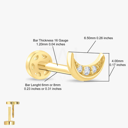 18k Diamond Moon Cartilage Tragus Earring, 14k Solid Gold Half Moon Tragus Piercing, Moon Cartilage Earring, Mini Moon Diamond Earrings