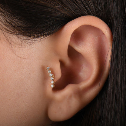 18k Diamond Curved Tragus Earring, 14k Solid Gold Diamond Cluster Cartilage Tragus Piercing, Diamond Tragus Piercing for Women, Gold Tragus