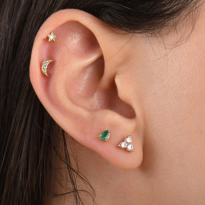 18k Diamond Moon Cartilage Tragus Earring, 14k Solid Gold Half Moon Tragus Piercing, Moon Cartilage Earring, Mini Moon Diamond Earrings