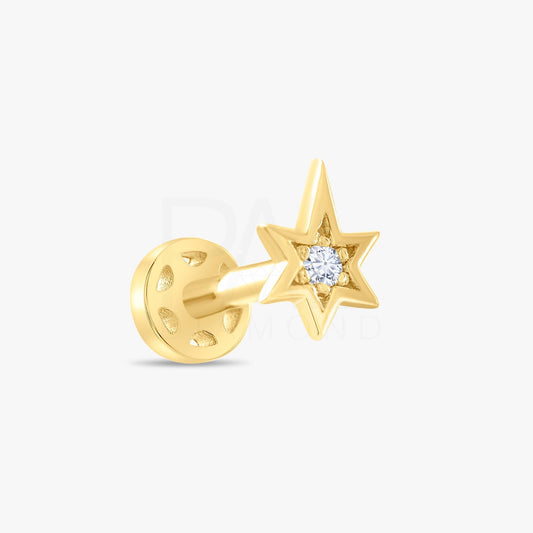 18k Diamond Celestial North Star Tragus Piercing, 14k Solid Gold Star Tragus Earrings, Diamond Pole Star Cartilage Tragus Earrings