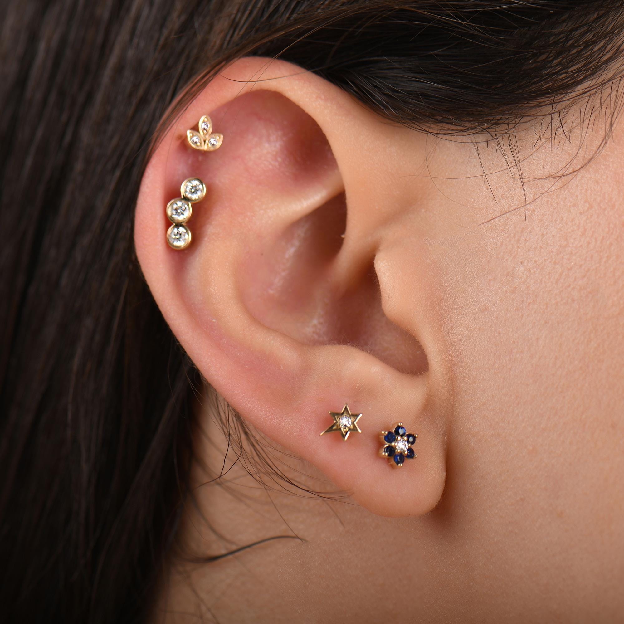18k Diamond Celestial North Star Tragus Piercing, 14k Solid Gold Star Tragus Earrings, Diamond Pole Star Cartilage Tragus Earrings