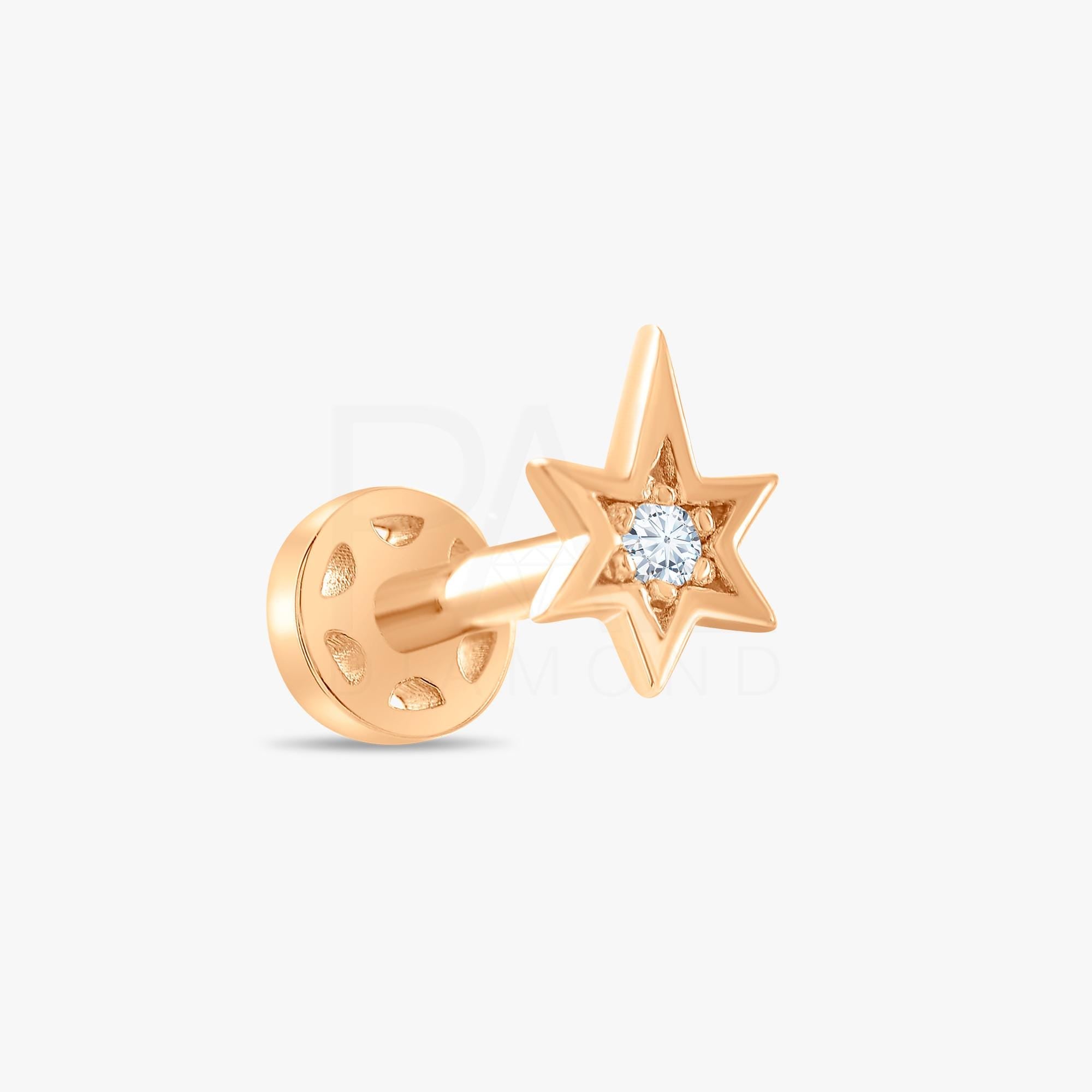 18k Diamond Celestial North Star Tragus Piercing, 14k Solid Gold Star Tragus Earrings, Diamond Pole Star Cartilage Tragus Earrings