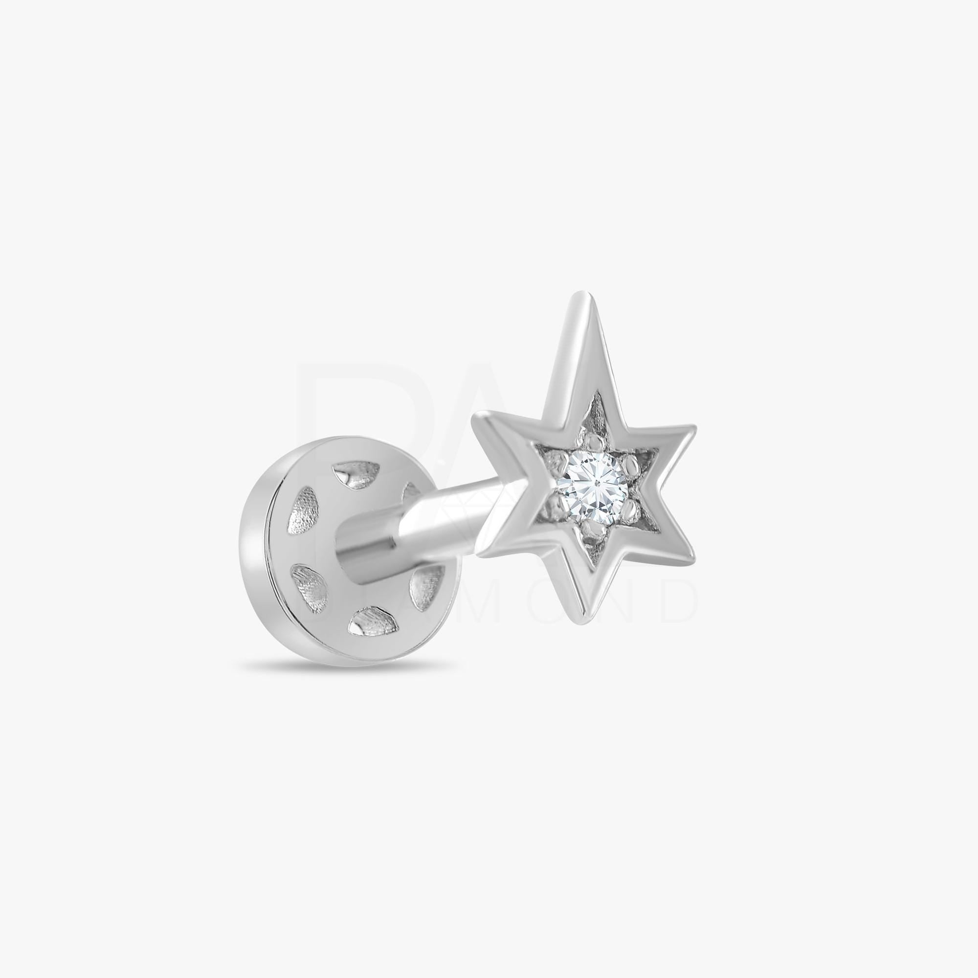18k Diamond Celestial North Star Tragus Piercing, 14k Solid Gold Star Tragus Earrings, Diamond Pole Star Cartilage Tragus Earrings
