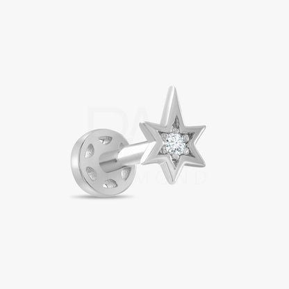 18k Diamond Celestial North Star Tragus Piercing, 14k Solid Gold Star Tragus Earrings, Diamond Pole Star Cartilage Tragus Earrings