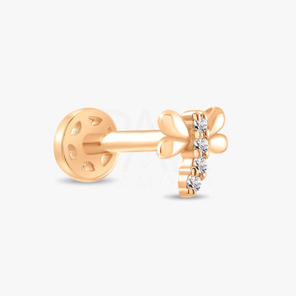 18k Solid Gold Diamond Dragonfly Tragus Piercing, 14k Natural Diamond Dragonfly Tragus Earring, Dainty Diamond Tragus Piercing for Women