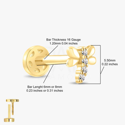 18k Solid Gold Diamond Dragonfly Tragus Piercing, 14k Natural Diamond Dragonfly Tragus Earring, Dainty Diamond Tragus Piercing for Women