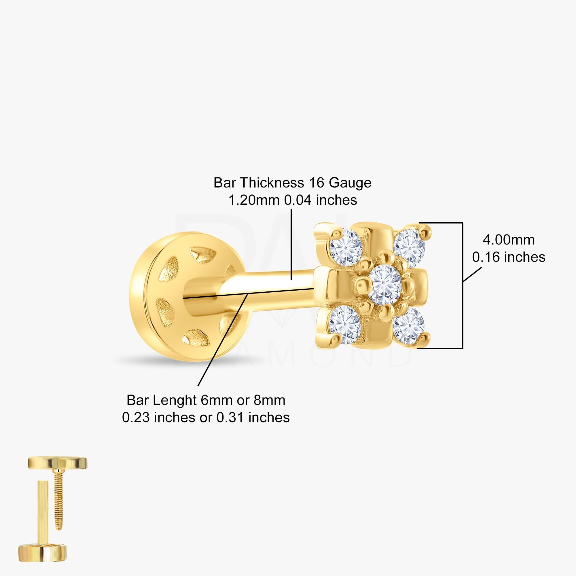 18k Diamond Tragus Piercing, 14k Solid Gold Diamond Tragus Earring, Natural Diamond Tragus Earring, Cartilage Gold Tragus Piercing