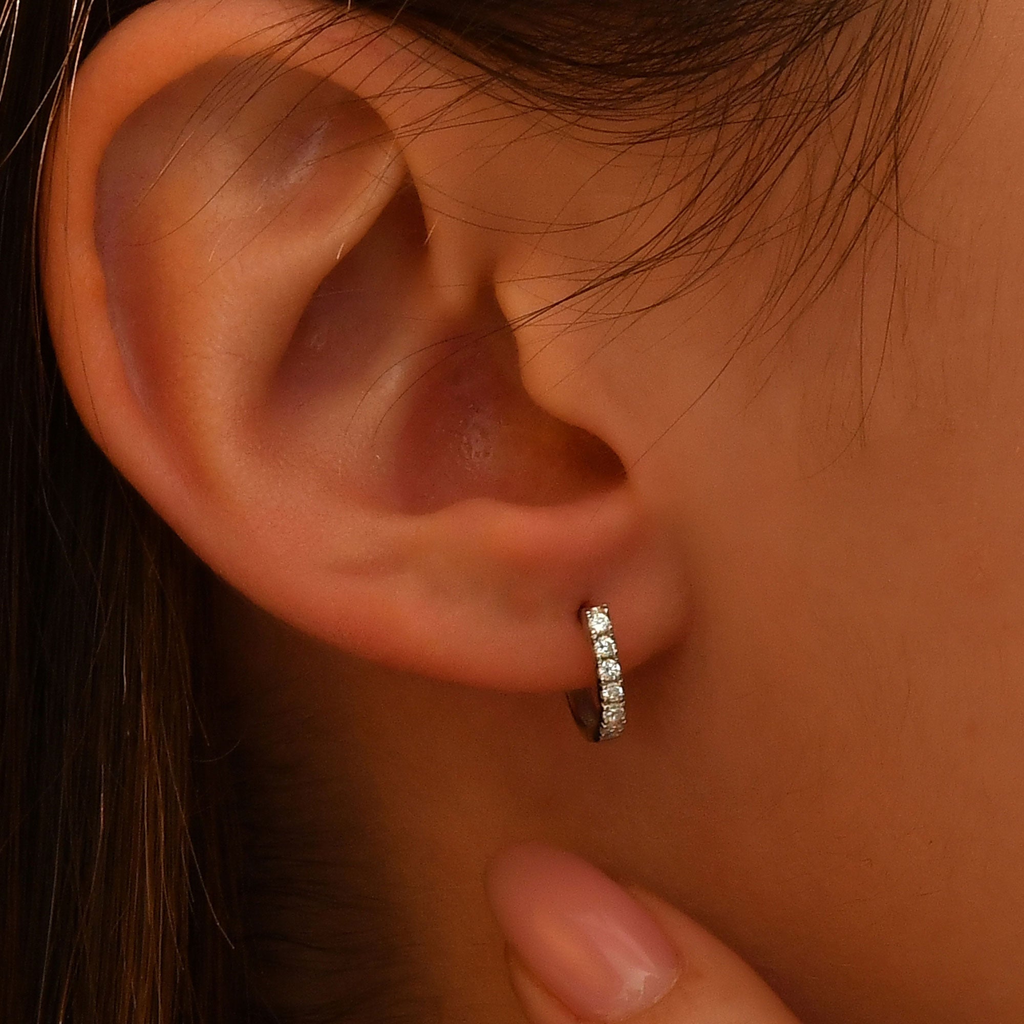 18k Diamond Hoop Earrings 14k Solid Gold Diamond Huggie Earrings