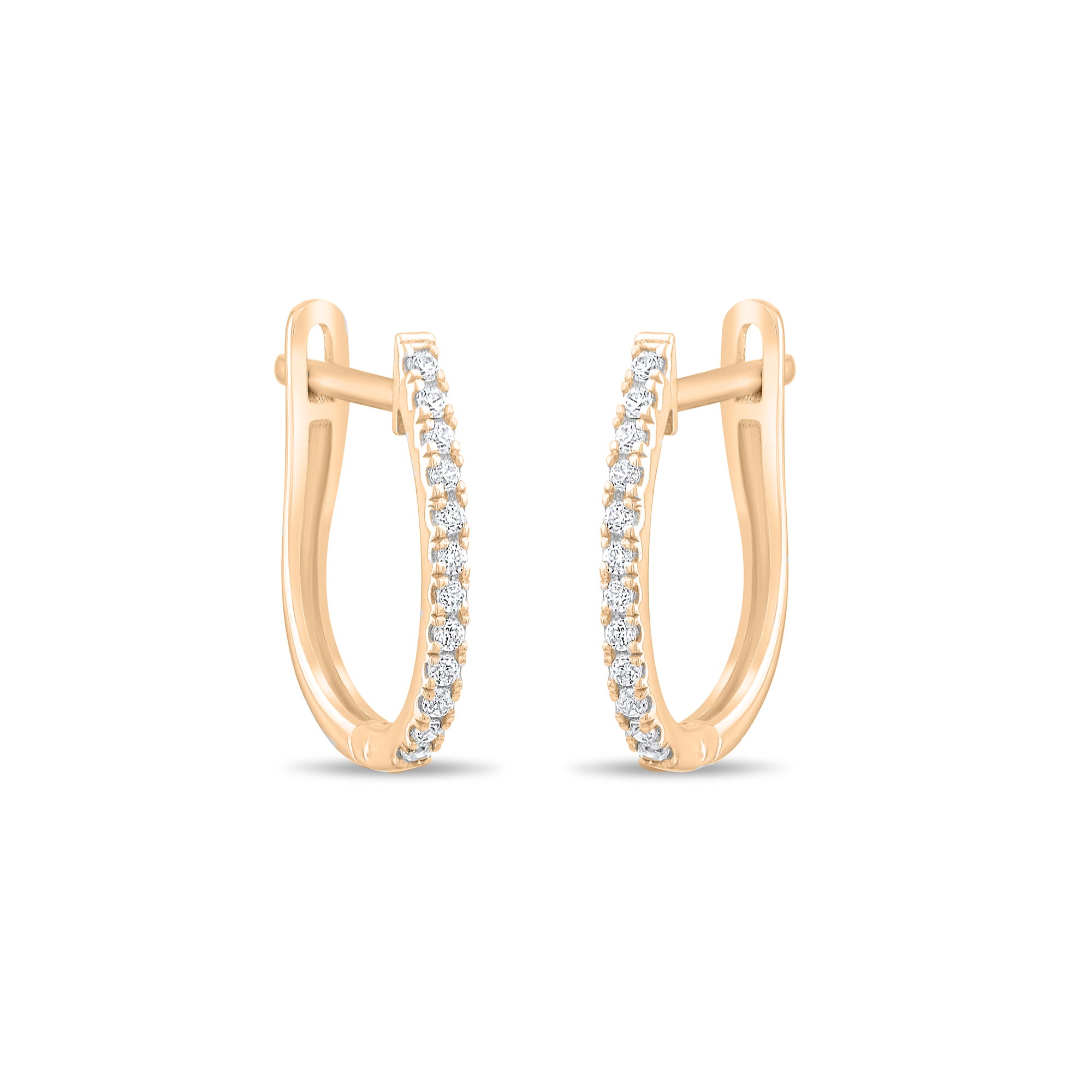 Handmade Diamond Huggie Earrings 14k 18k Solid Gold 9mm U-Hoop Dainty Jewelry
