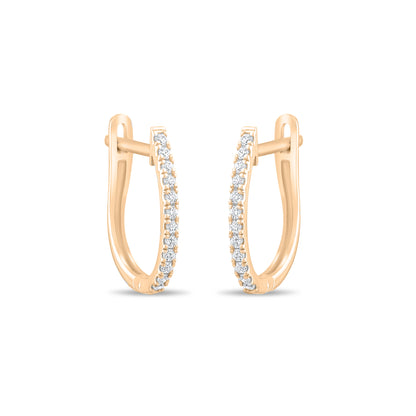 Handmade Diamond Huggie Earrings 14k 18k Solid Gold 9mm U-Hoop Dainty Jewelry
