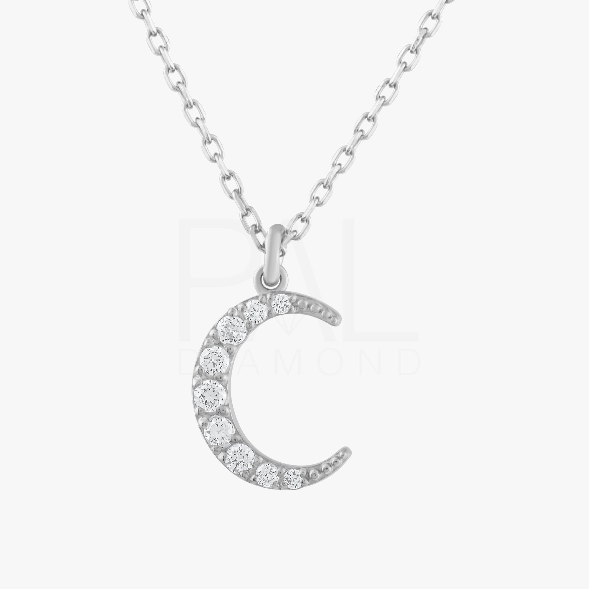 18k Solid Gold Diamond Crescent Necklace 14k Diamond Moon Necklace