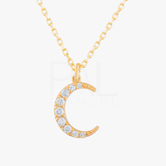 18k Solid Gold Diamond Crescent Necklace 14k Diamond Moon Necklace